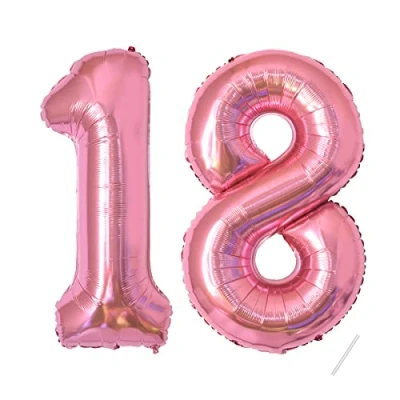Image of Number Balloons 18,Pink 18 for Birhtday Party Decoration,40 Inch Giant Helium Foil Boys Girls 18th Birthday Decor Anniversary Decorations Supplies