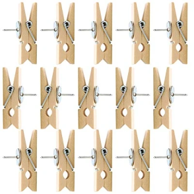 Image of Kissral 50Pcs Push Pins with Wooden Clips, Pegs Pushpins, Paper Clips Drawing Thumbtacks 35x7mm for Cork Boards Notice Board Map Pictures Hanging Natural