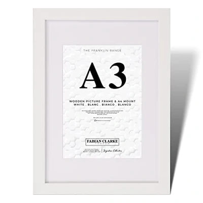 Image of Fabian Clarke London® A3 Modern White Wooden Picture Photo Frame with A4 Mount to Hang Portrait or Landscape