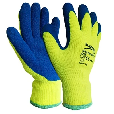 Image of 6 Pairs New HI VIZ Thermal Winter Latex Rubber Work Gloves Builders Gardening (Medium)