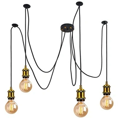 Image of Vintage Ceiling Pendant Light Fitting,Modern Retro Industrial Style Fitting,Adjustable Braided Flex Antique Brass Fitting,E27 Lamp Holder (4 Lamp)