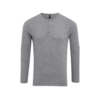 Image of Premier Mens Long John Roll Sleeve T Shirt (Grey Marl) Size 3XL