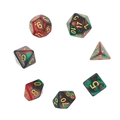 Image of Deolven Polyhedral Dice Set, 7 Pieces Dices for DND MTG RPG Dungeons and Dragons Party Familiy Gathering Table Games D4 D6 D8 D10 D12 D20 Red/Green