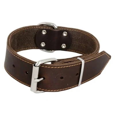 Image of JACK AND VANILLA, Large Dog Collar, Fat Leather, Brown, Size 30 mm x 50 cm