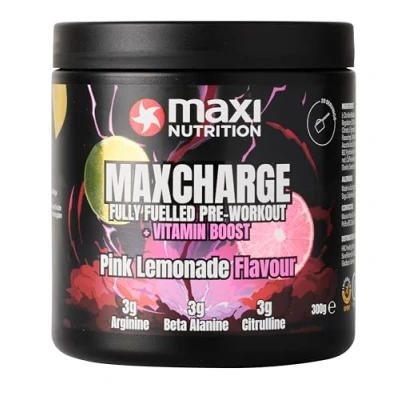 Image of MaxiNutrition Max Charge Vitamin boosted Pre Workout, Perfectly balanced formulation for boosting Energy &amp; Physical Performance, Sugar Free, Pink Lemonade flavour, 300g