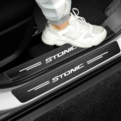 Image of 4Pcs Car Door Sill Protector Threshold Scuff Plate for Kia Stonic, Carbon Fiber Kick Plates Sticker Automobile Welcome Pedal Decorative Strips
