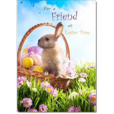 Image of doodlecards Friend Easter Card Bunny in Basket Medium Size with Plain Envelope