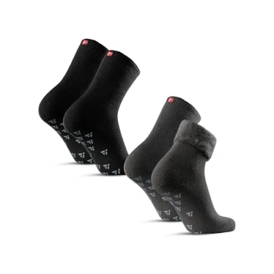 Image of DANISH ENDURANCE Non Slip Socks for Women &amp; Men, Thermal Socks, with Fleece, Slipper Extra Warm, Cosy Winter, Insulated, 2 Pack, Grey, 6 8