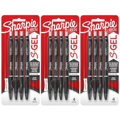 Image of Sharpie S Gel Pens Fine Point 0.5mm Black Ink Pack of 12 Retractable Comfort Grip