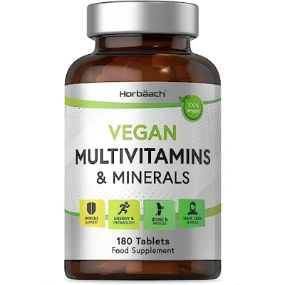 Image of Vegan Multivitamin and Minerals 180 Tablets Essential Nutrients for Vegans No Artificial Preservatives by Horbaach
