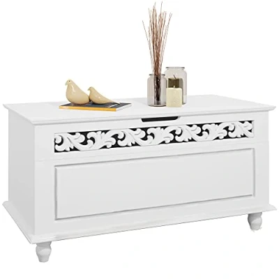 Image of CASARIA® Wooden Storage Box Jersey 80x48x40 cm Coffee Table Kitchen, Living Room, Lockable Blanket Toy Bench Chest White