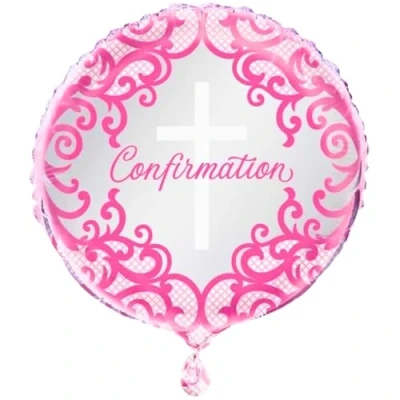 Image of Fancy Pink Cross Confirmation Round Foil Balloon (45cm) Elegant Party Decor for Celebrations &amp; Events 1 Pc