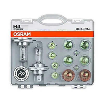 Image of Osram CLKH424V lamp kit, 24V H4, 12 lamps, 3 flat fuse, in a box, white/Blue