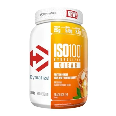 Image of Dymatize ISO 100 Hydrolyzed Clear Peach Ice Tea 900g Whey Protein Powder