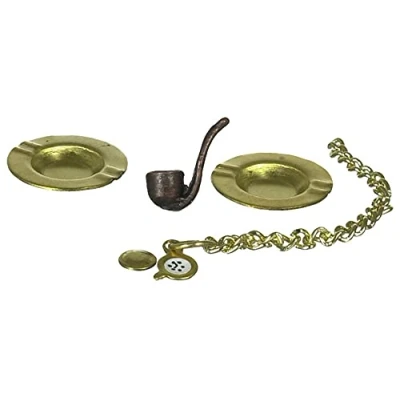 Image of Melody Jane Dolls House Miniature Pub Den Accessory Smoking Set Pipe Watch &amp; Ashtrays
