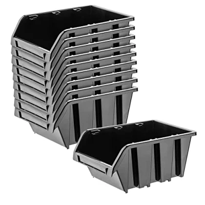 Image of KADAX Storage Bins 195 x 120 mm, Plastic Organiser for Workshop and Garage, Boxes Screws Nails, Stacking (Black, Set of 15)