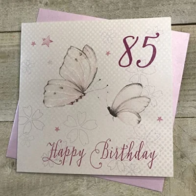 Image of WHITE COTTON CARDS 85 Happy Handmade 85th Birthday Card, WBB85,16cm x 16cm