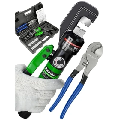 Image of AMZCNC 8 Tons Hydraulic Crimping Pliers 4 70 mm² Cable Lug with 9 Pairs of Dies (Crimp (4 mm²) + Scissors)