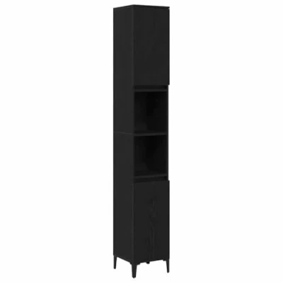 Image of vidaXL bathroom cabinet free standing tall black oak engineered wood storage unit with doors