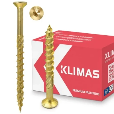 Image of KLIMAS Wood Screws Torx Chipboard Yellow Countersunk Patio Universal Roof Construction Set 5 x 60 mm Pack of 200