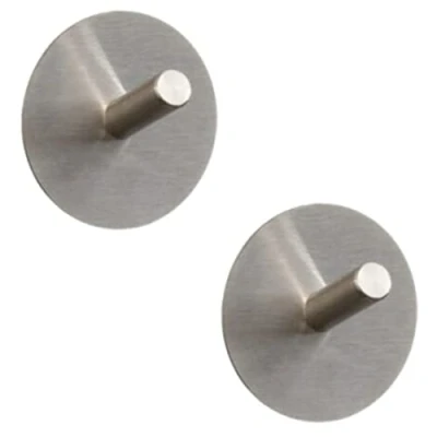 Image of fiXte 2 x Self Adhesive Hooks Brushed Stainless Steel Stick On Wall Hanger Hangers Door Kitchen Bathroom