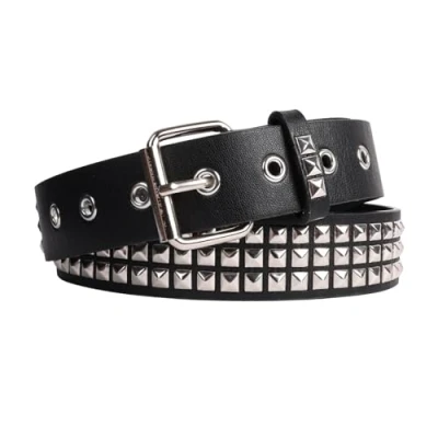 Image of Jiusely Black Punk Studded Belt, PU Leather Vintage Rock Costume Accessories,Women and Men Gothic Clothing Accessories,Grommet Belt 105cm