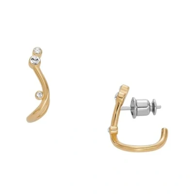 Image of Skagen Women&#039;s Glitz Wave Gold Tone Stainless Steel Hoop Earrings, SKJ1760710