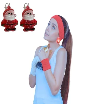 Image of Flashing Christmas Santa Earrings Pair Set Assorted Designs Novelty Dress up Light LED Dangle Stud Jewelry for Women Girls Kids Hypoallergenic Ear Accessories Xmas Gift