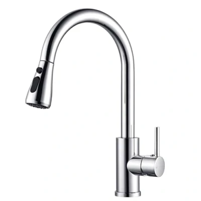 Image of Kitchen Taps Mixer with Pull Out Spray, Down Sink Single Lever Tap Bar High Arc 360 Swivel 3 Modes Spray Head, Monobloc Faucet 1 Hole, Chrome
