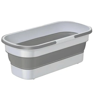 Image of Rectangular Handy Bucket Foldable Mop For House Cleaning, Camping, And RV Cleaning With Handle &amp; Mobile Wheel