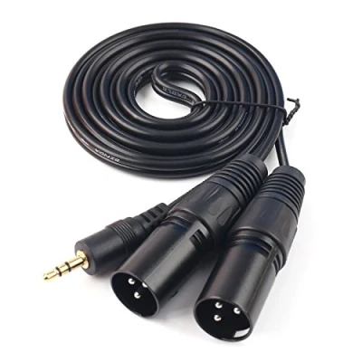 Image of SiYear 3.5 mm (1/8Inch) mini jack Stereo TRS to Dual XLR 3 pin Male Plug unbalanced Interconnect Cable,Y splitter patch cable cord (1.5M/ 5FT)