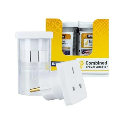 Image of Status Combined Travel Adaptor White in Tube, 2 Pack