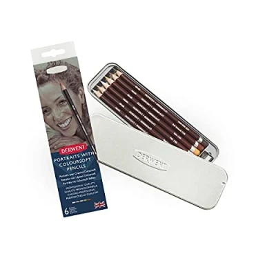 Image of Derwent Coloursoft Skintones Colouring Pencils, Drawing &amp; Writing, Set Of 6 with Sharpener, Ideal For Colour Building, Professional Quality, 2300217