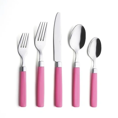 Image of ANNOVA 20 Pieces Stainless Steel Flatware/Cutlery Set Color Handles 4 x Dinner Forks, Salad Table Knives, Tablespoons, Teaspoons Service for (Pink, Pieces)