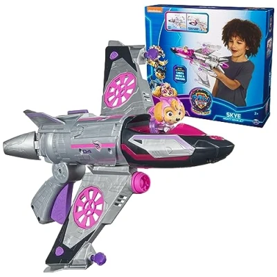 Image of Paw Patrol: The Mighty Movie, Transforming Rescue Jet with Skye Pups Action Figure, Lights and Sounds, Kids’ Toys for Boys Girls 3+