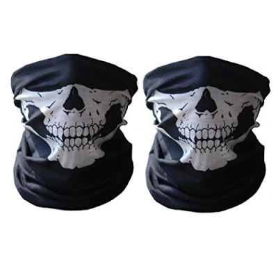 Image of Super Things Black Breathable Seamless Tube Skull Face Mask,2 Motorcycle Masks (2 white)