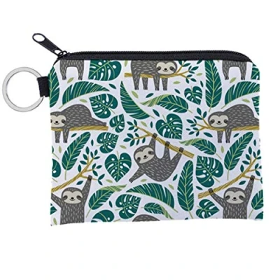 Image of Sloth Coin Purse Cash Bag Wallet Cartoon Change Pouch with Zipper Design for Boy Girls