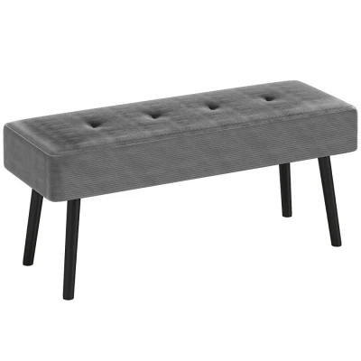 Image of HOMCOM End of Bed Bench, Corduroy Bedroom Bench with Thick Padding and Steel Legs, Tufted Window Seat for Entryway, Living Room, Grey