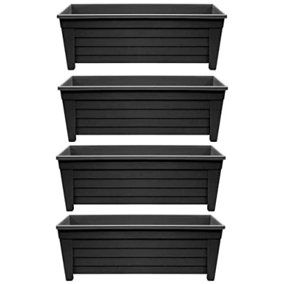 Image of Optimal Products Long Trough 55cm Plant Pot Plastic Planter Indoor Home Outdoor Garden Window Herb Flower Box (4 Trough, Ebony/Black)