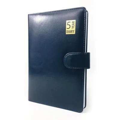 Image of 5 Year Undated Diary Leather Look A5 Day a Page Padded Organiser (Navy Blue)