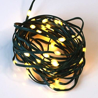 Image of Qbis Battery Powered Outdoor Lights Multifunction with Timer. Warm White Fairy on Green Wire. Micro LED String Lights. (60 Wire)