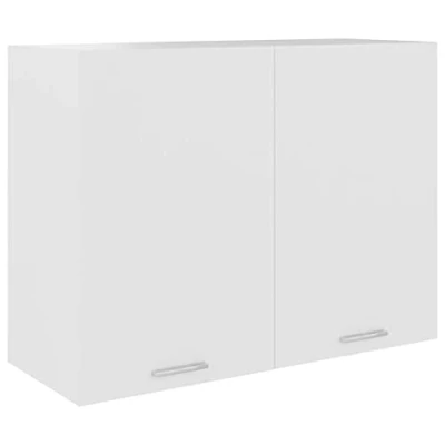 Image of vidaXL Hanging Cabinet White, Kitchen Wall Storage Unit, Two Shelf Organizer, Engineered Wood, Scandinavian Style, 80x31x60 cm