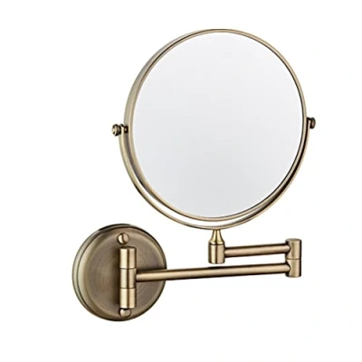 Image of Wanym Wall Mounted Makeup Mirror, 360 Swivel and Extendable 5X Magnifying Mirror 8 inch Brass Shaving Rotatable Folding Bathroom Double Sided Vanity Mirrors,Bronze