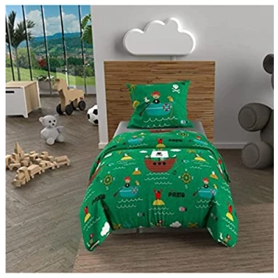 Image of Soleil d&#039;ocre, Duvet Cover Set, 120 x 150 cm, Pirate Green, 100% Cotton, 57 Threads/cm2