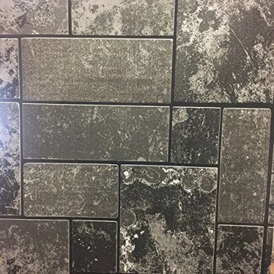 Image of Black Glitter Brick Slate Stone Wallpaper Tile Kitchen &amp; Bathroom Textured Vinyl from YöL