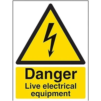 Image of V Safety Danger, Live Electrical Equipment Warning Sign 150mm x 200mm Self Adhesive Vinyl