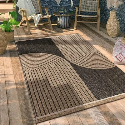 Image of Paco Home Outdoor Rug For Garden Area Living Room Kitchen Aztec Pattern Floral Geometric Pattern, Size:120x160 cm, Colour:Anthracite