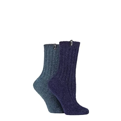 Image of Elle Women Bouclé Boot Socks in Gift Box Pack of 2 (Kentucky Blue/Navy, 4 8, numeric_4)