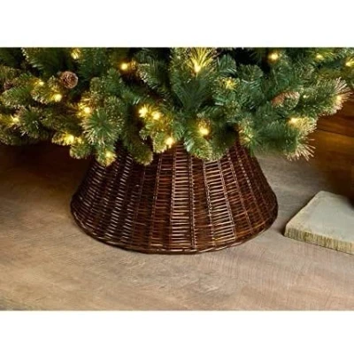 Image of AJ New Classic Style Christmas Tree Skirt Rattan Effect/Wicker Base Floor Cover Xmas Party Decor Ornament (Wicker Brown Round 65cm)