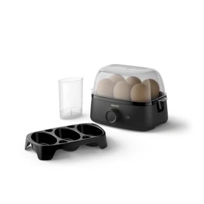 Image of Philips Egg Cooker 3000 Series, Family Size up to 6 Eggs (Soft, Medium, Hard, Poached), Easy Clean, Accessory Poach Tray &amp; Picker, 400W, Compact Design (HD9137/90)